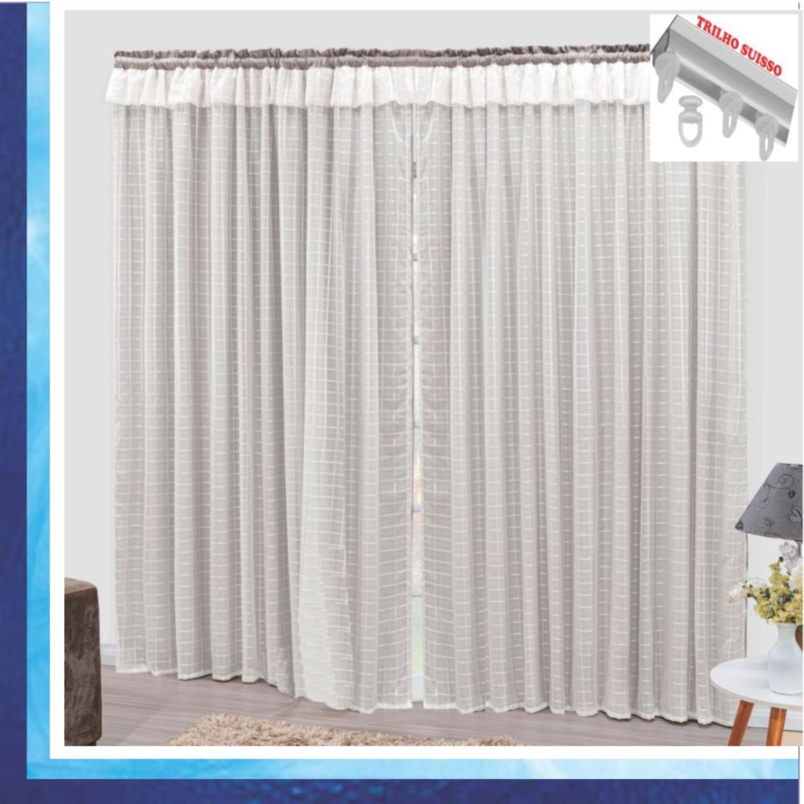 Cortina Romantic Semiblackout e Voal 3,00 x 2,60 Para Trilho Suisso - Palha - 100% Poliéster