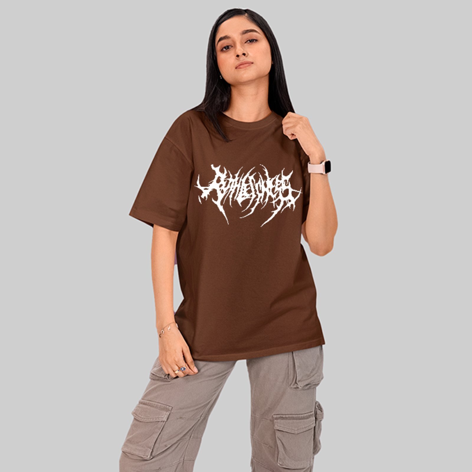 Camiseta Oversized Premium Dark Gothic Black Metal Style Unissex Marrom