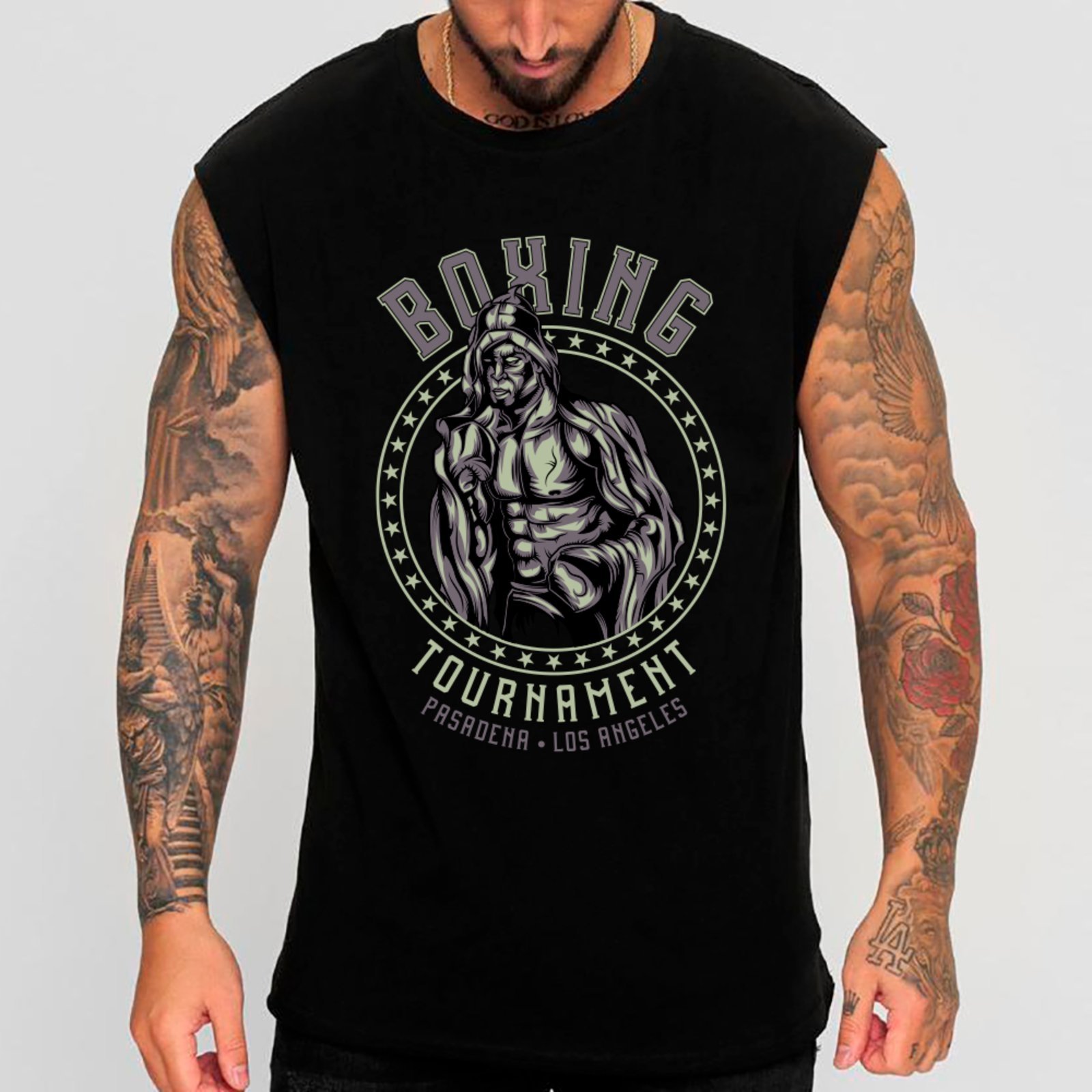 Camiseta Regata Machão Ousy Torneio Pasadena Los Angeles Oversized Masculina Preto