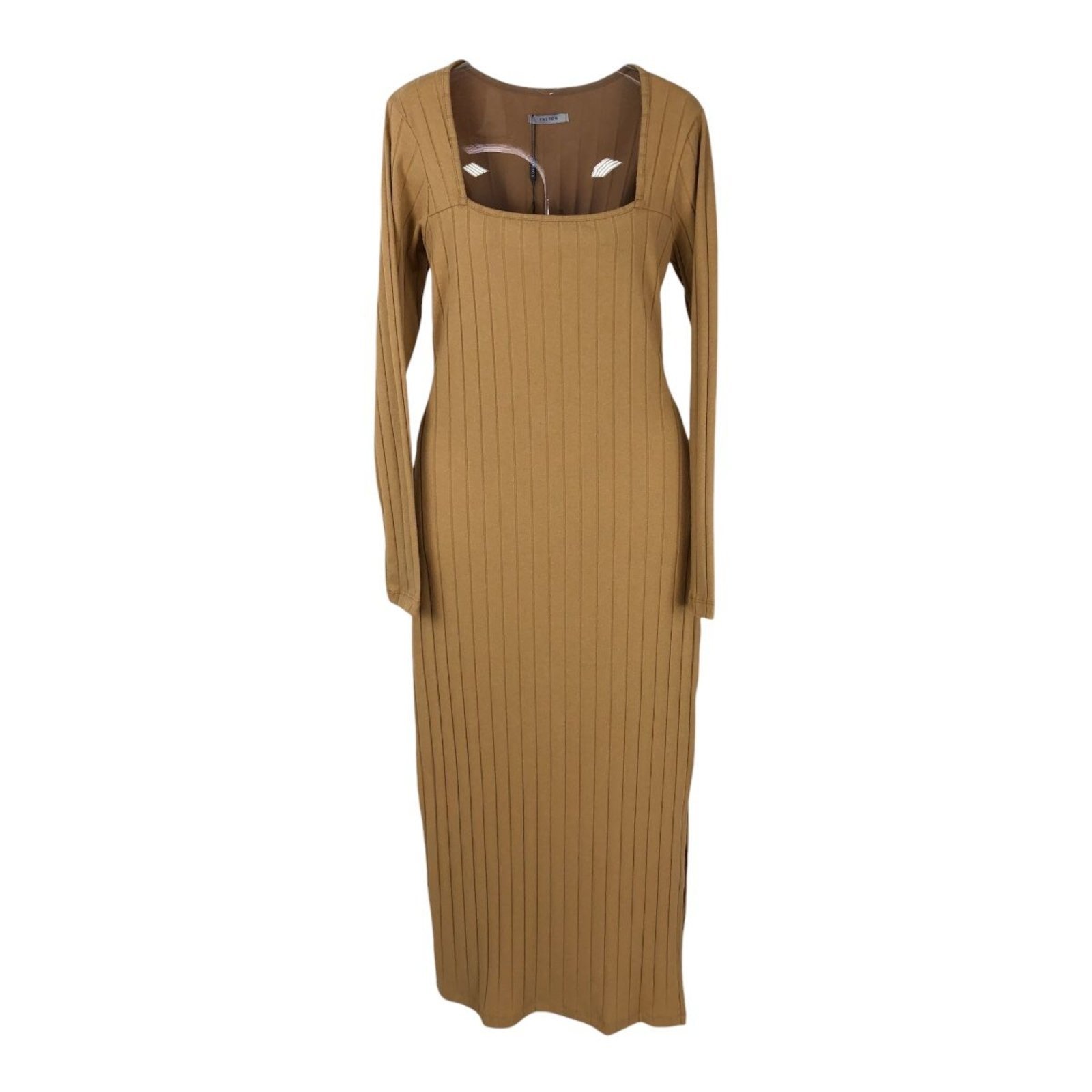 Vestido Canelado Midi Manga Longa Triton Caramelo