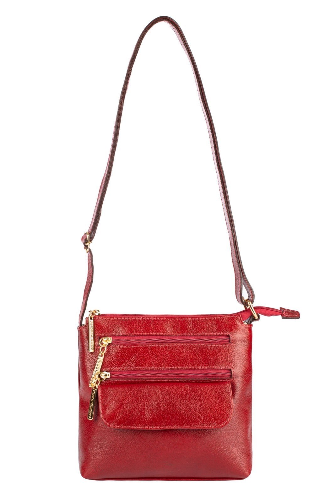 Bolsa transversal de couro liso Maura - Vermelho