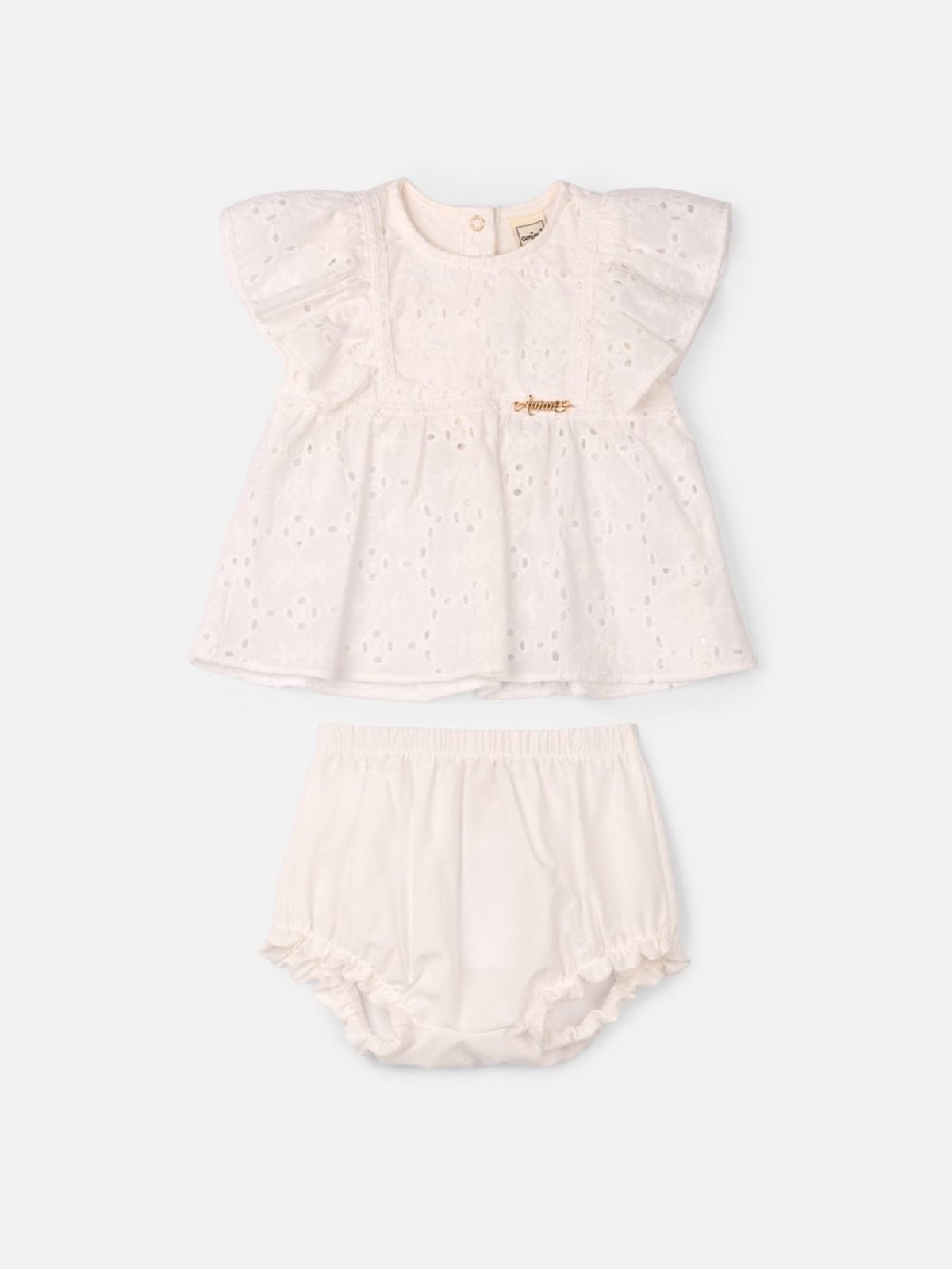 Infantil - Conjunto Blusa de Laise e Short Off White