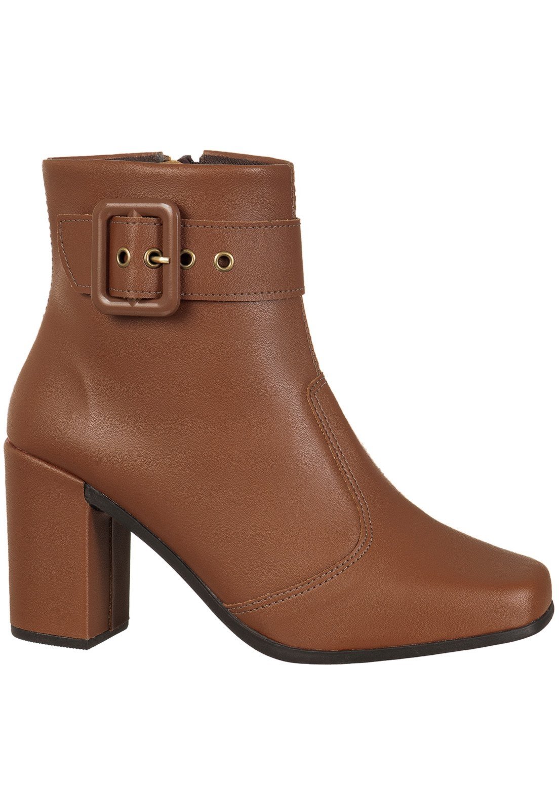 Bota GiGiL Bico Quadrado Salto Alto Fivela Caramelo