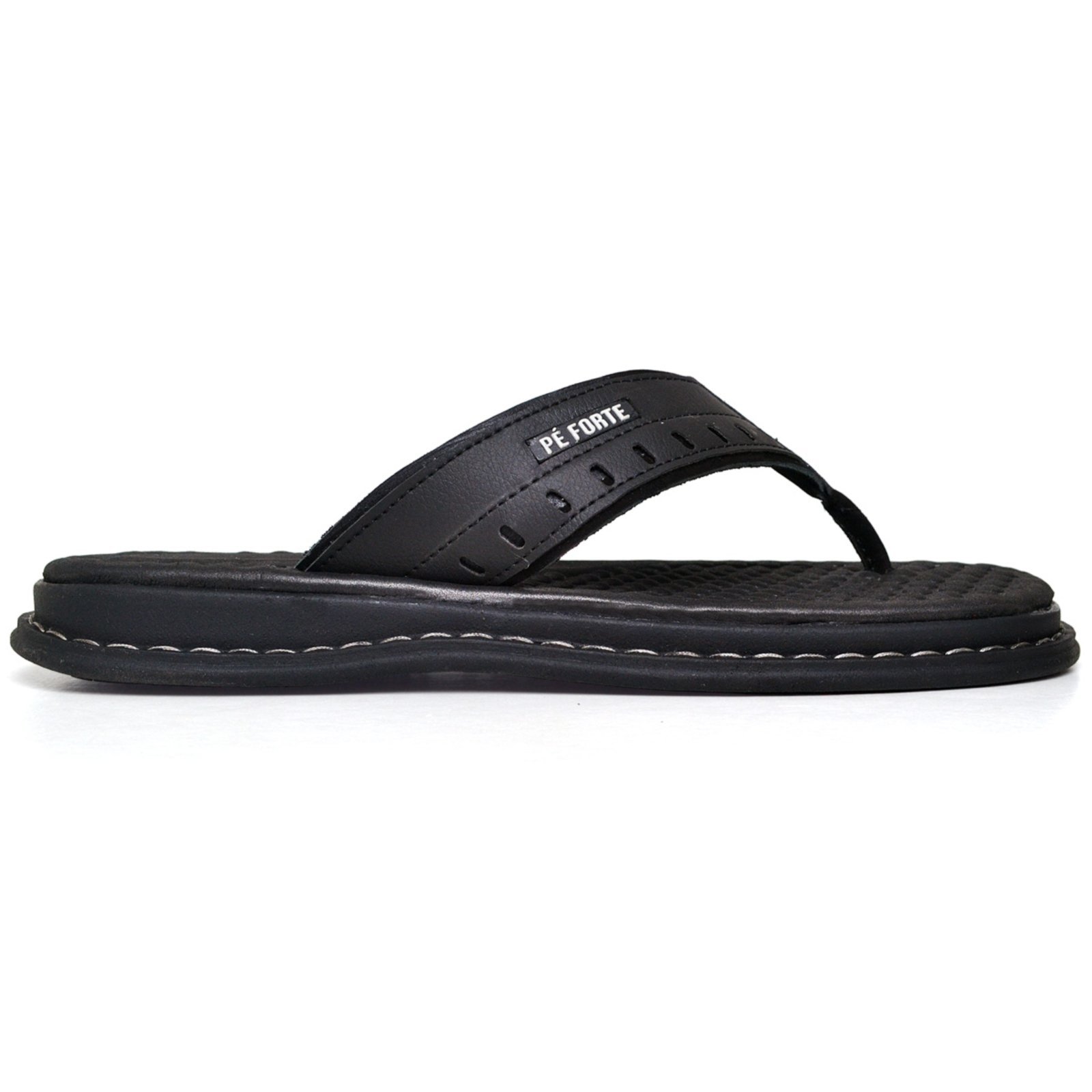Chinelo Masculino Sapatofran Couro Anatômico Ortopédico Conforto Preto