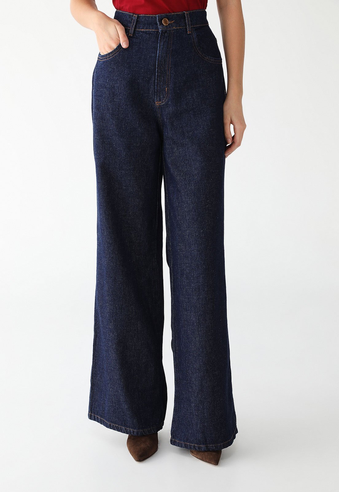 Calça Jeans Lança Perfume Wide Leg Lisa Azul