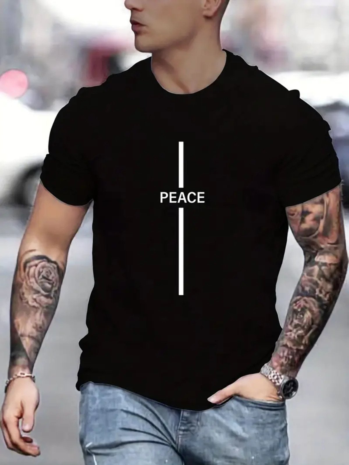 Camiseta Estampada Traço Peace Safira Moda Algodão Preta