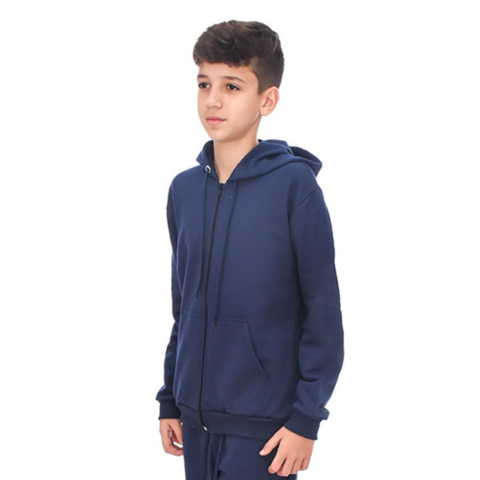 Infantil - Blusa Moletom Com Zíper e Capuz Jaqueta Juvenil Azul Marinho Aliarthe