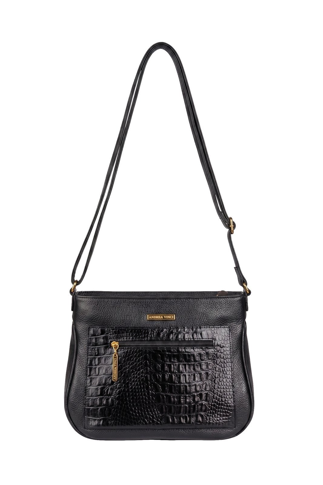 Vista 2 Bolsa feminina tiracolo de couro croco Maísa preto preto