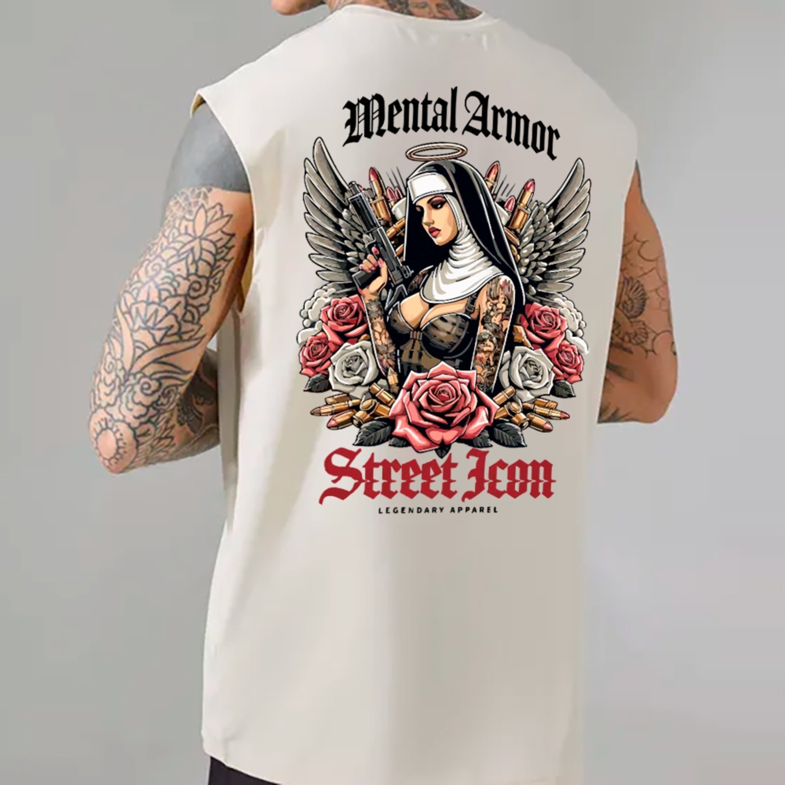 Camiseta Regata Machão Ousy Freira Armamentada Oversized Masculina Branco