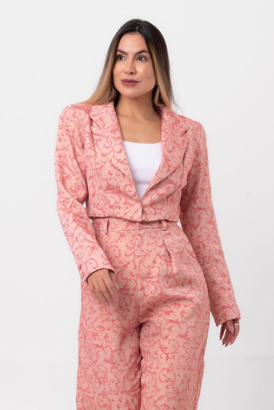 Blazer jacquard cropped smooking realeza pequiá