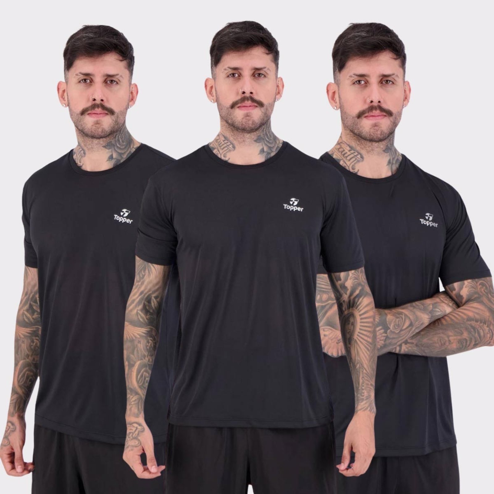 Vista 2 Kit 3 Camisetas Topper Spirit Preta Betel preto Betel preto