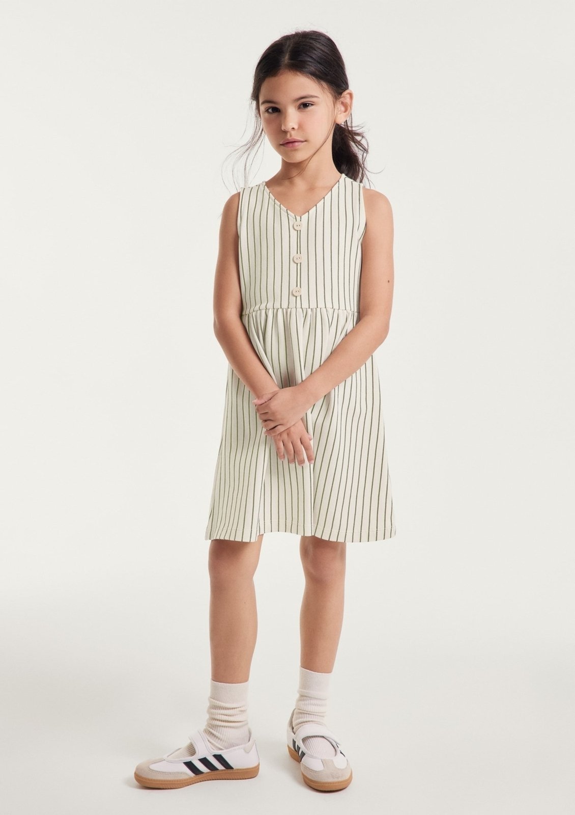 Vista 2 Infantil - Vestido Em Piquet Com Fio Tinto Hering Hering Kids off-white Hering Kids off-white
