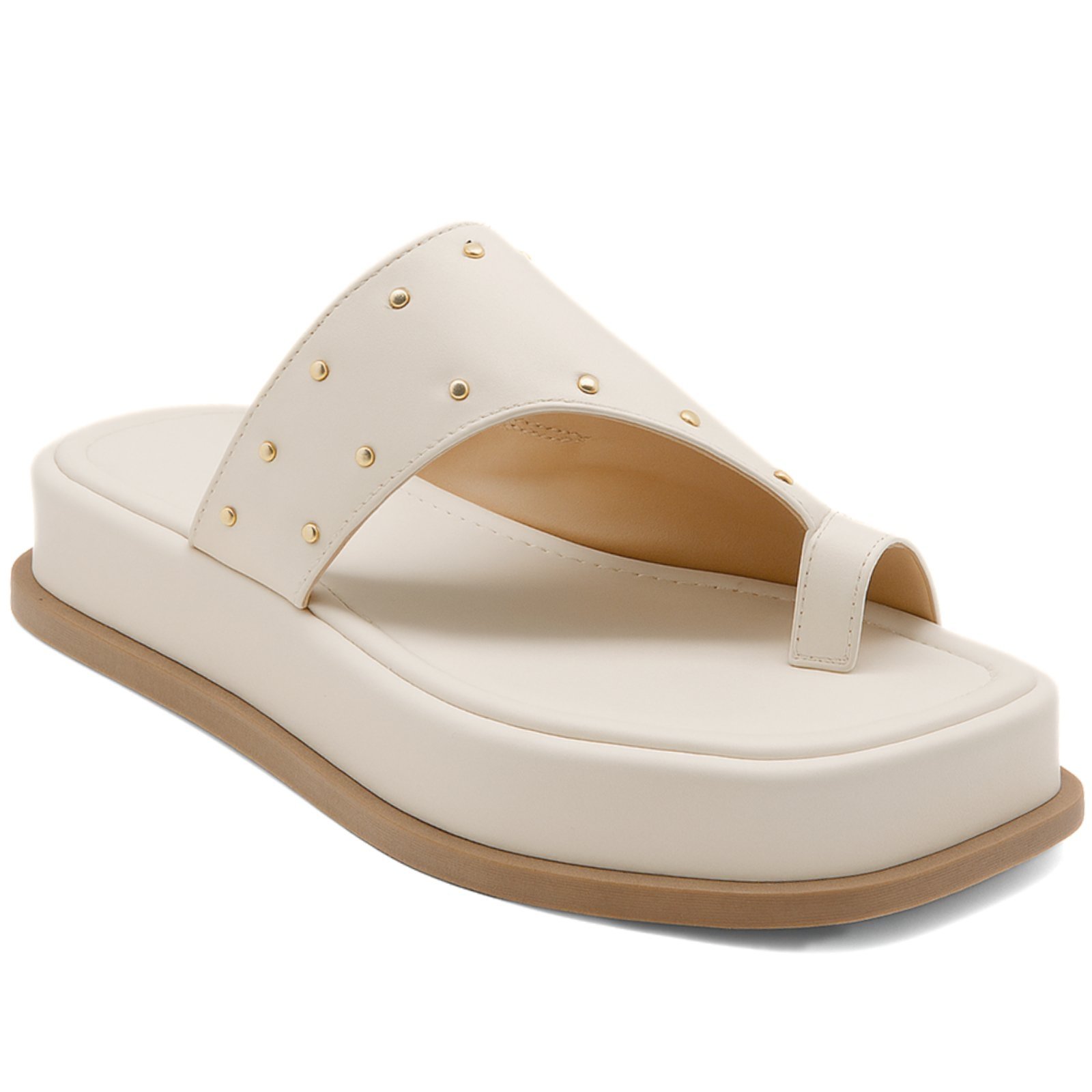 Tamanco Flatform Feminino Papete Com Detalhes em Tachas Off White 23404