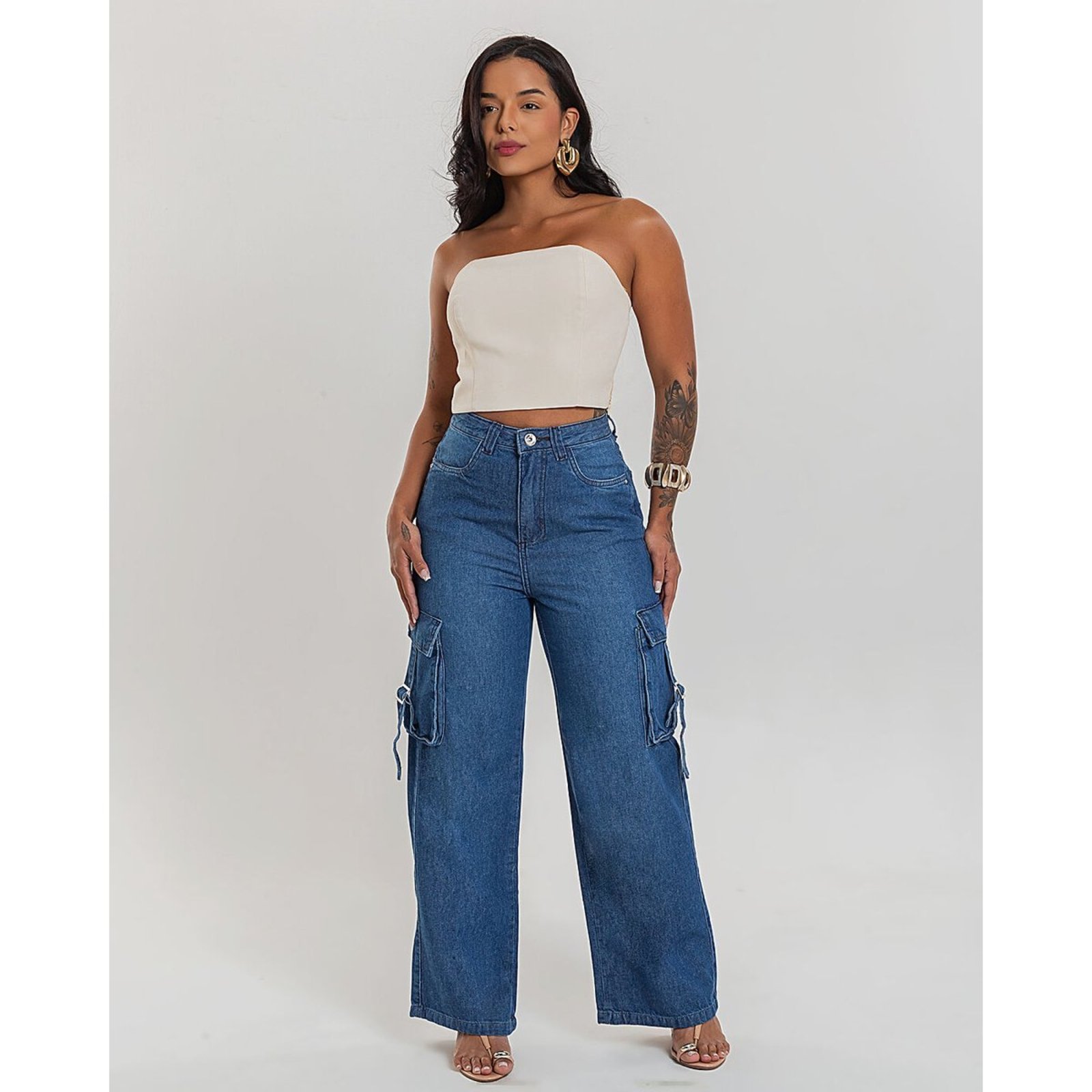 Calça Feminina Wide Leg Cargo