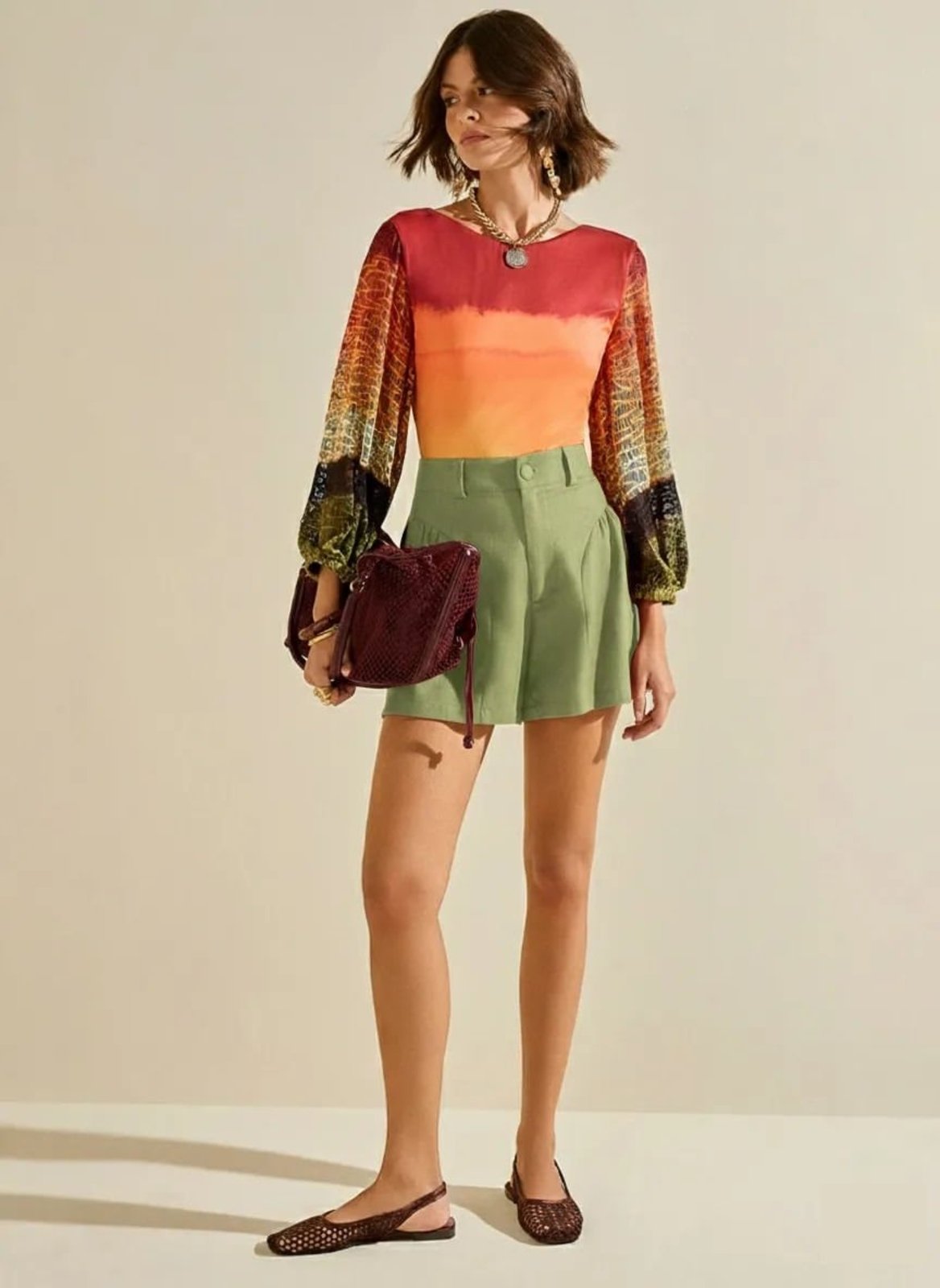 Shorts Morena Rosa Amplo Alta Verde