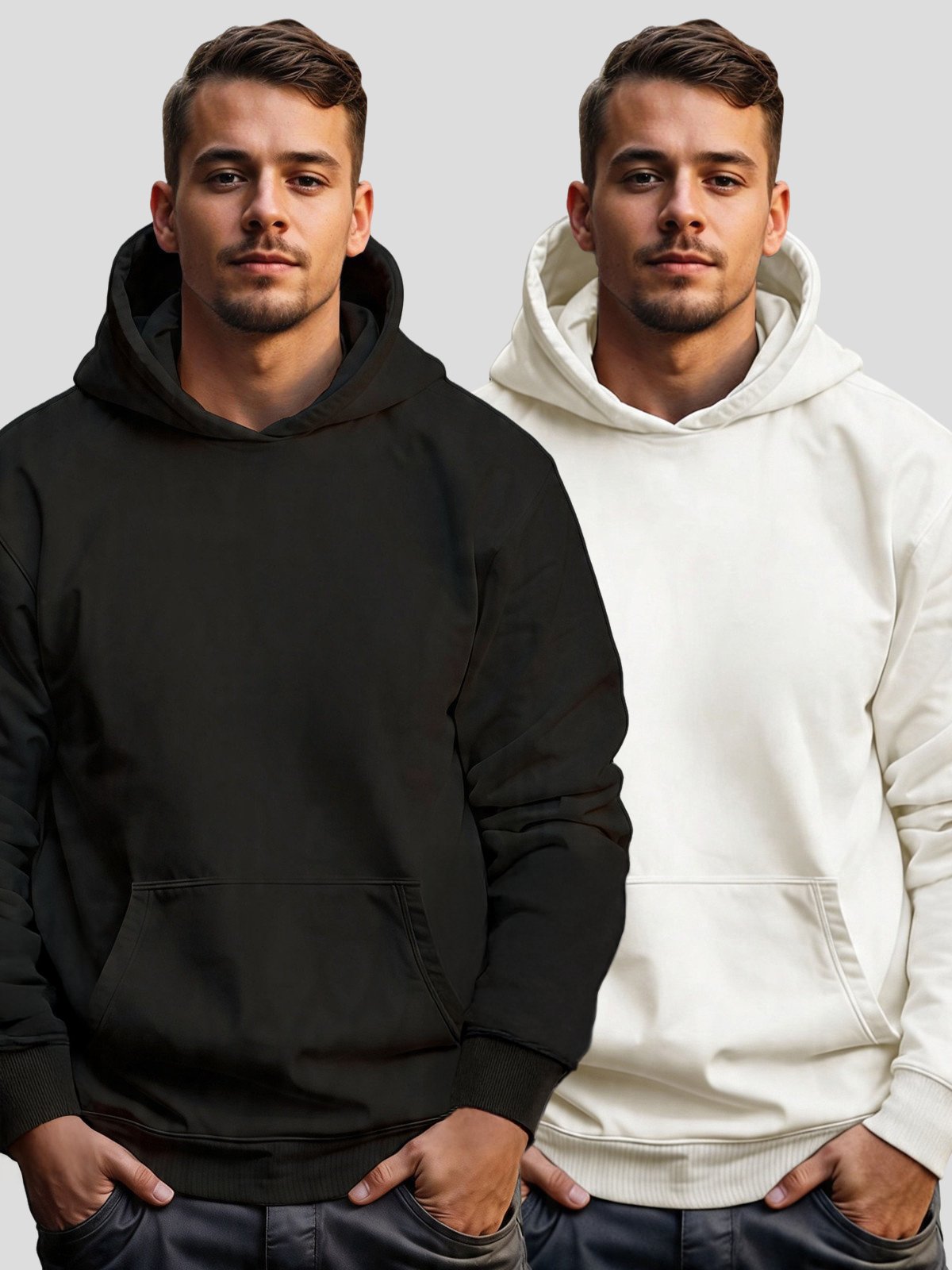 Kit 2 Moletom Canguru Masculino Benellys Liso Preto e Off White