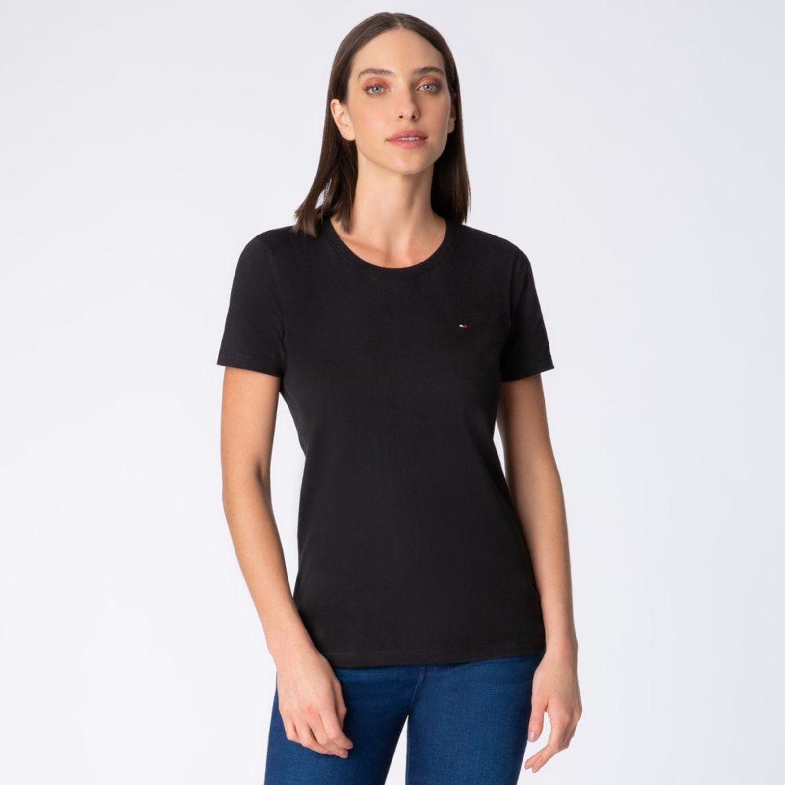 Camiseta Tommy Hilfiger Clássica Gola C Preta Preto