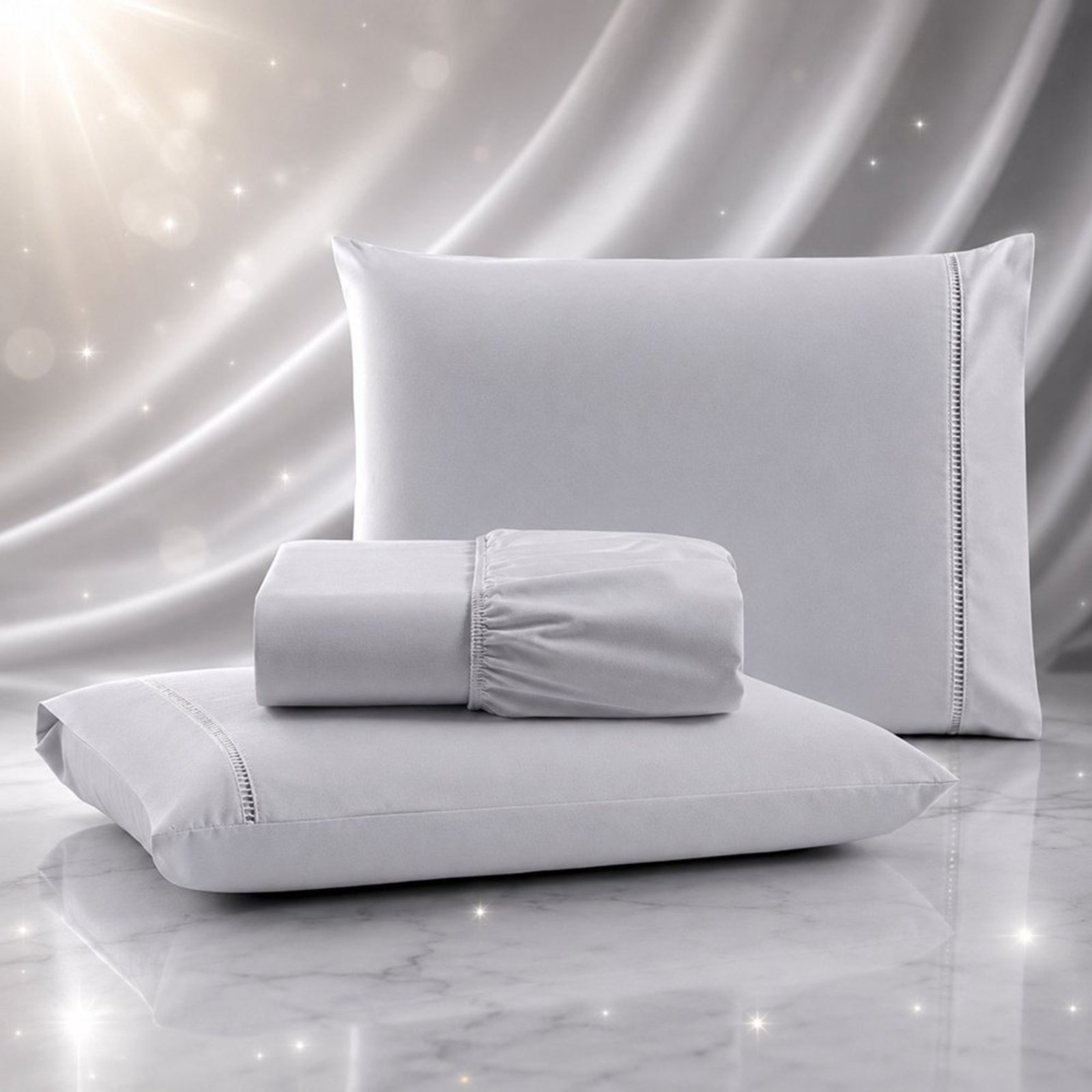 Jogo de Cama Lençol Quality Queen Micropercal 600 fios Macio 3 Peças - Cinza