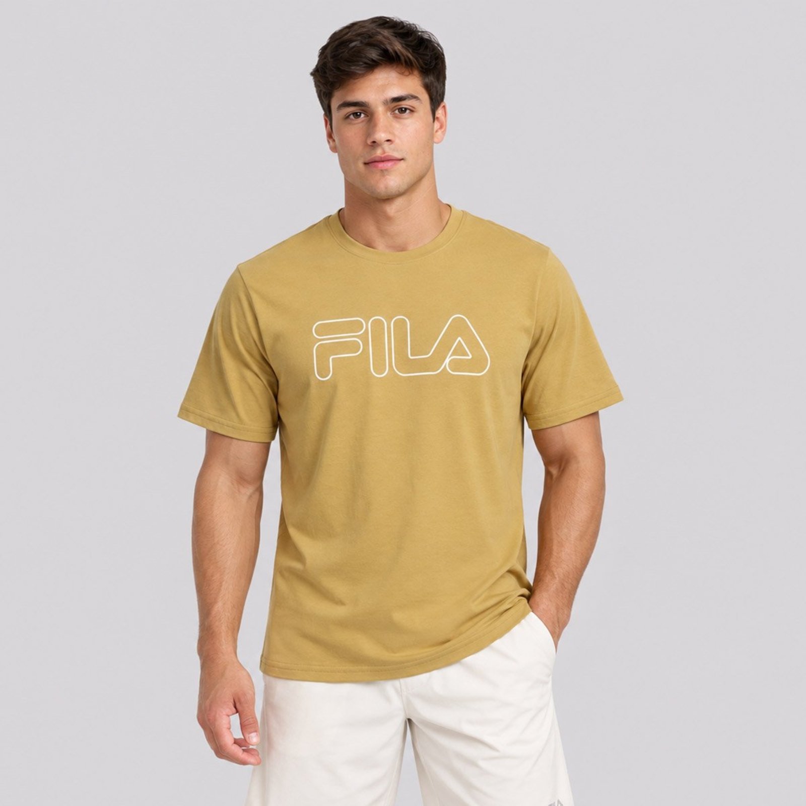 Camiseta Fila Regular Letter Outline Bege
