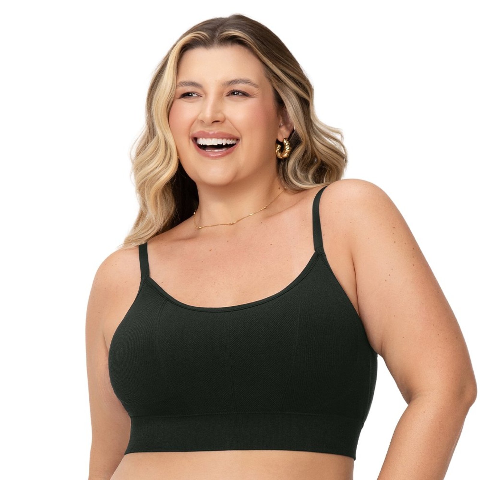 Sutiã Top Plus Size Alças Finas Reguláveis e Bojo Removível Preto