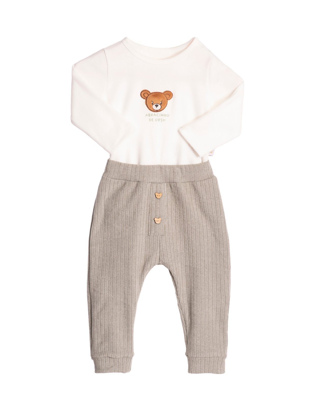 Infantil - Conj. body manga longa patch ursinho + calça canelada verde