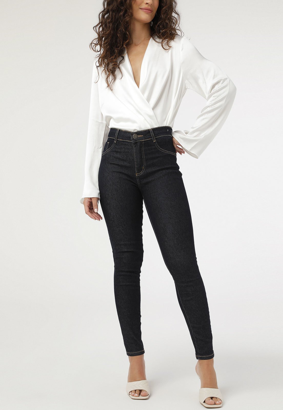 Calça Jeans Sawary Skinny Cigarrete Azul-Marinho
