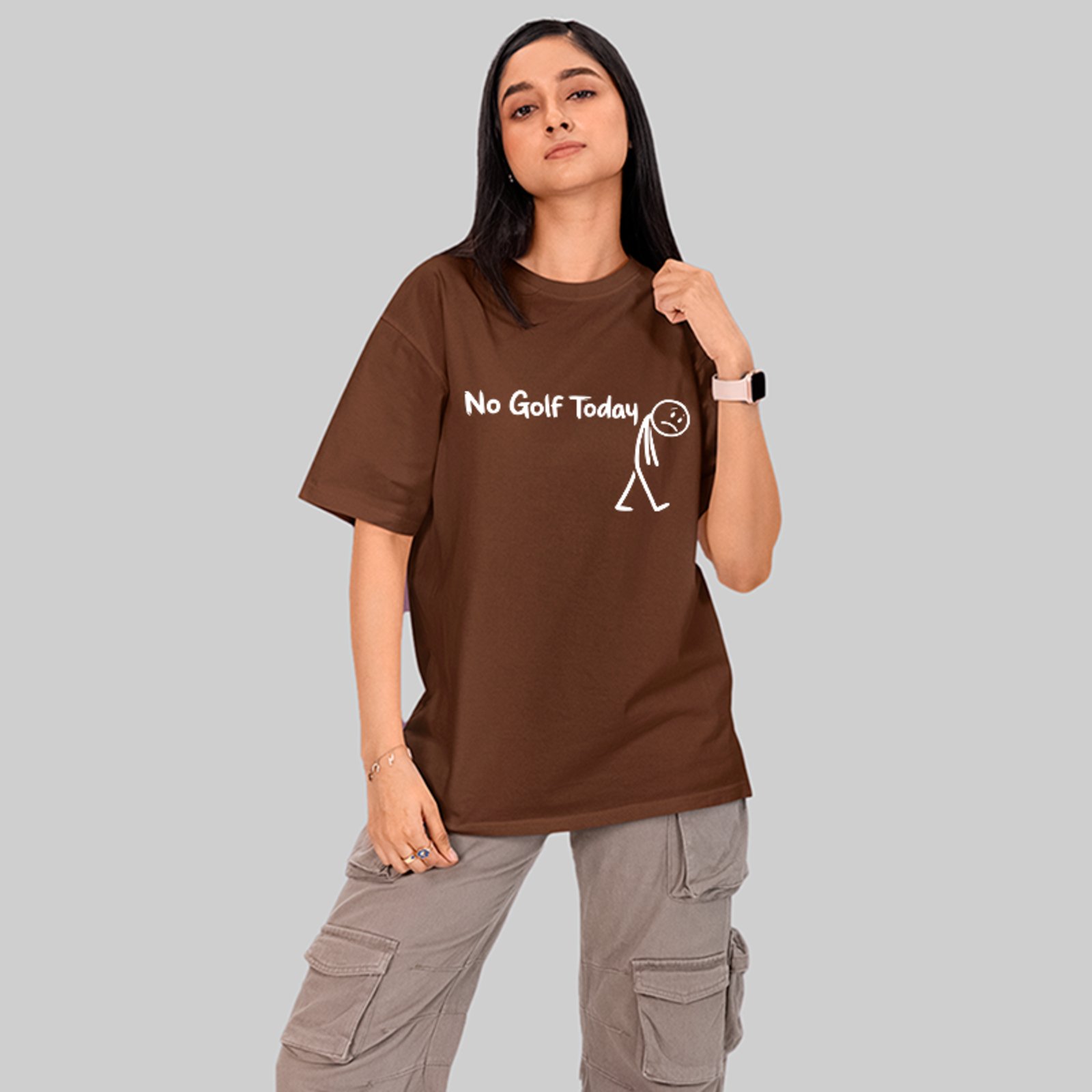 Camiseta Oversized No Golf Today Funny Unissex Marrom