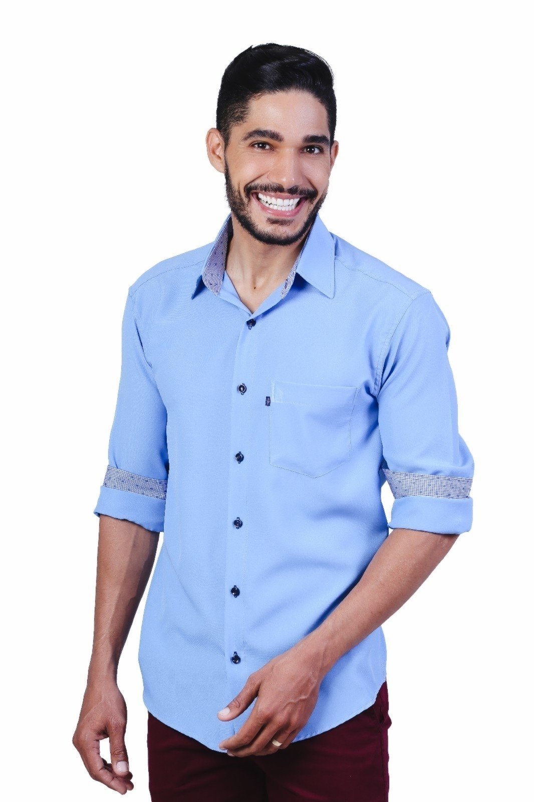 Camisa Manga Longa Lbl Classica Poliester Azul 1672