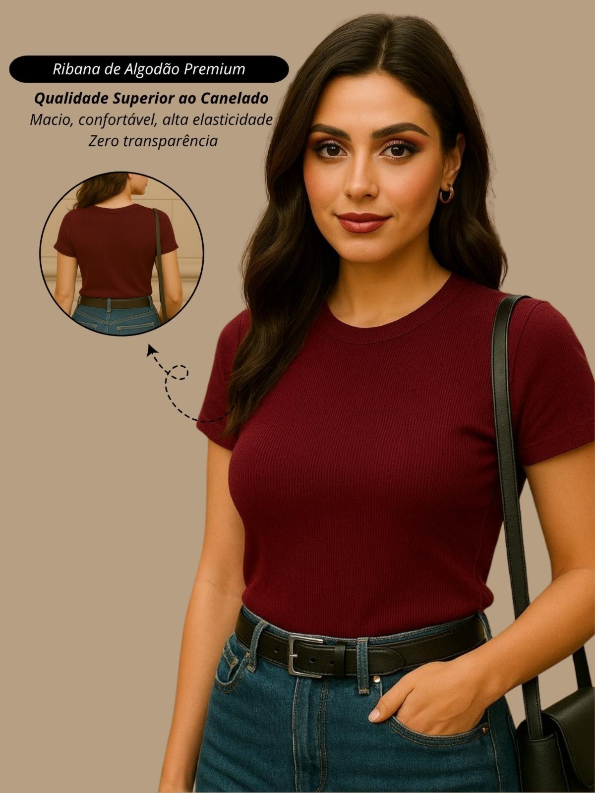 blusa feminina camiseta casual marsala basica ribana canelado algodão premium