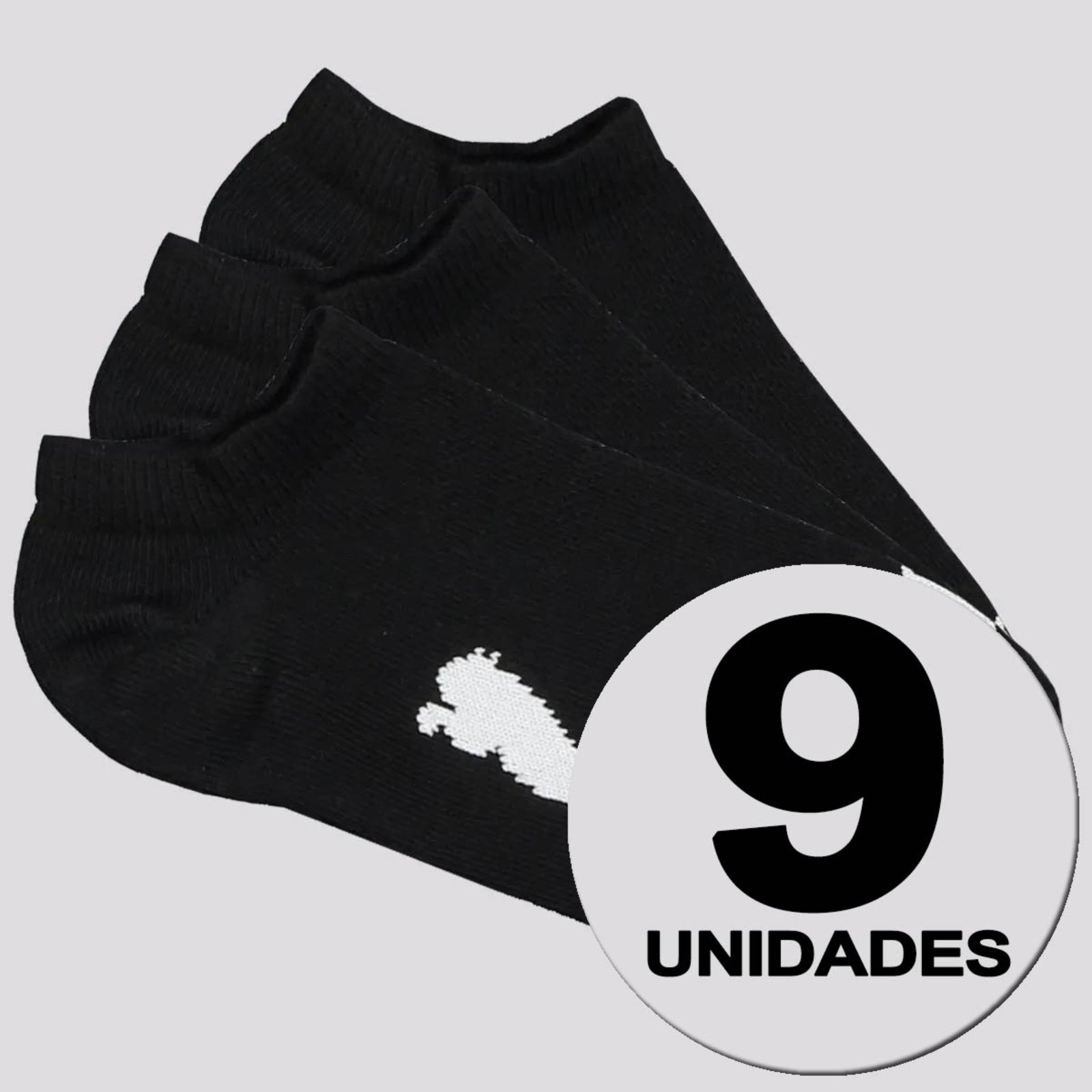 Vista 2 Kit Meia Puma Sapatilha 9 Pares Preta Puma preto