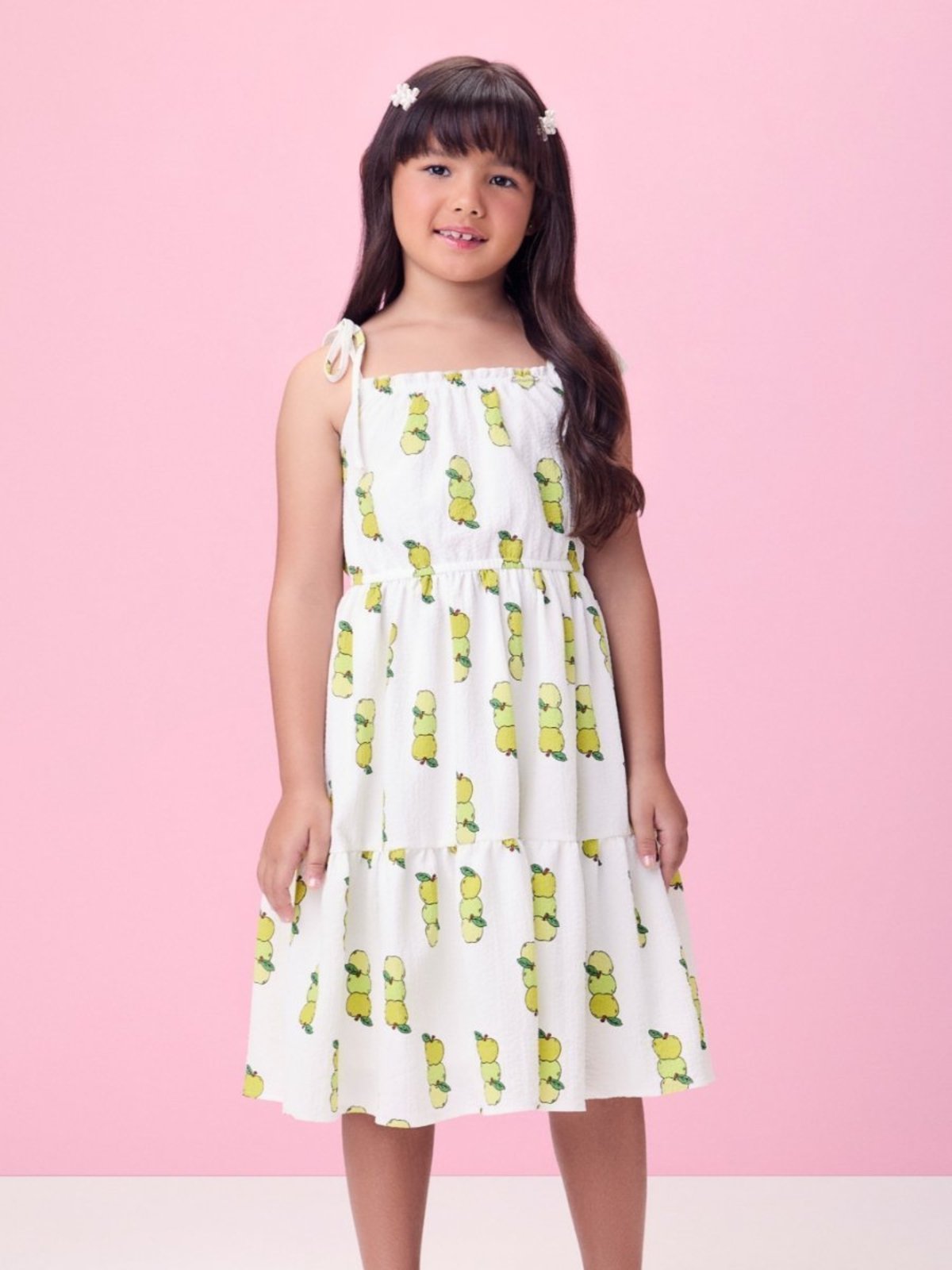 Infantil - Vestido Anarrugado de Maçã Verde