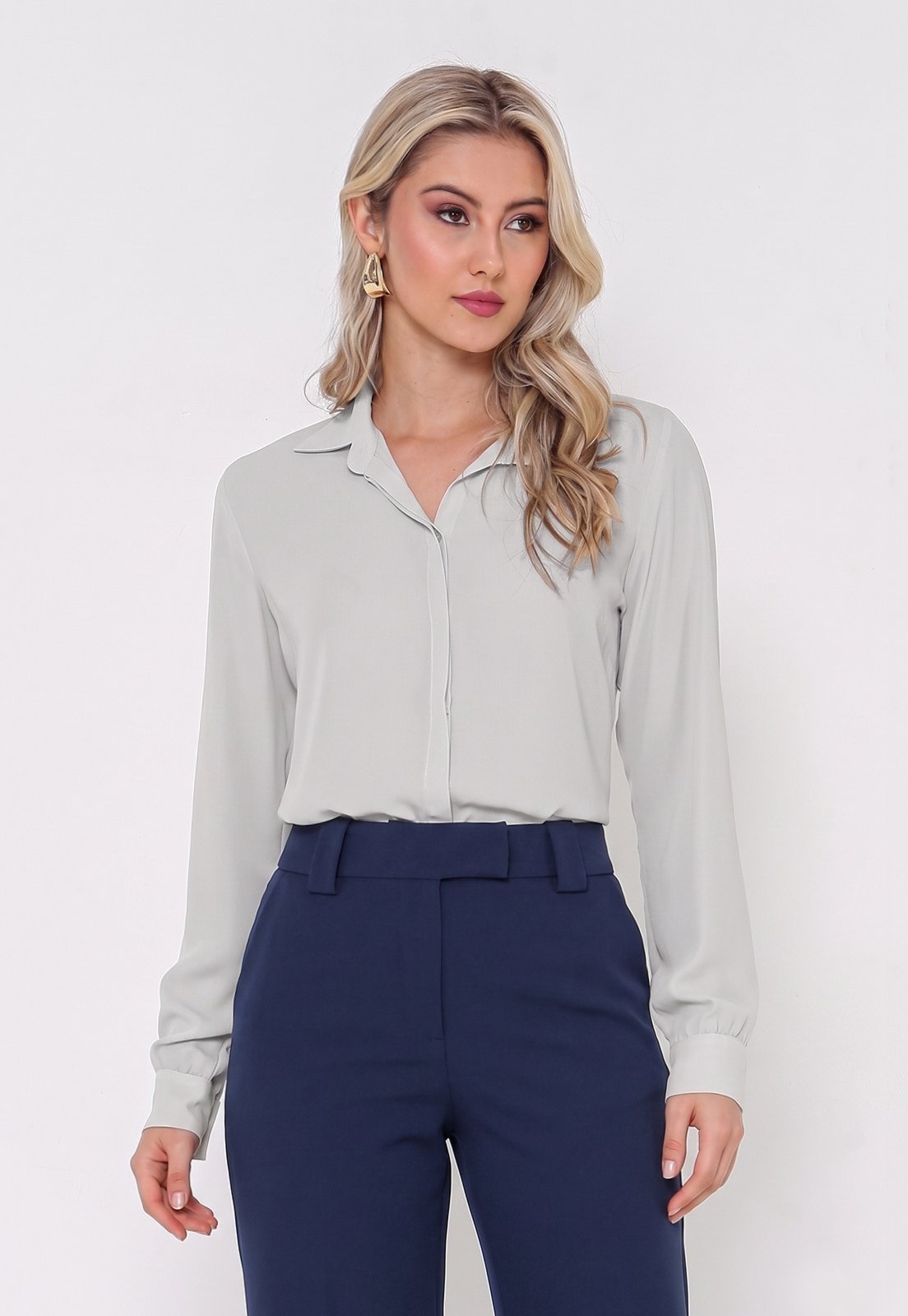 Camisa Intens Manga Longa Crepe Cinza