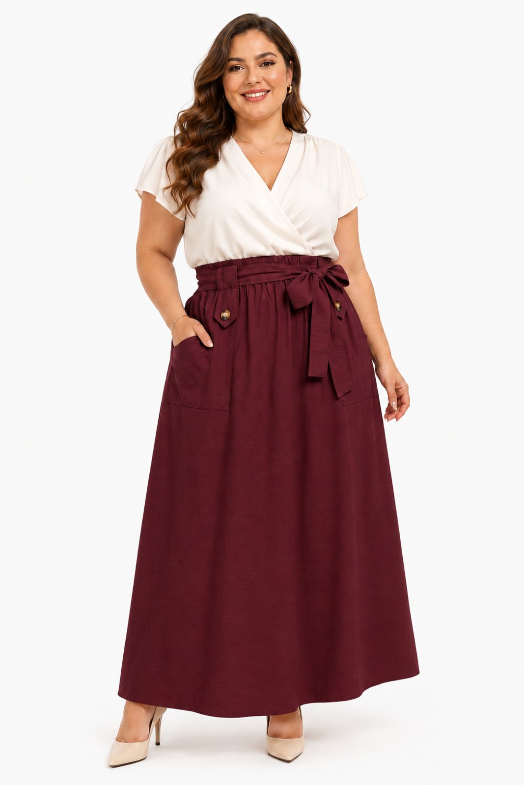 Saia Longa D Bell Outlet Fashion Amarração Vinho
