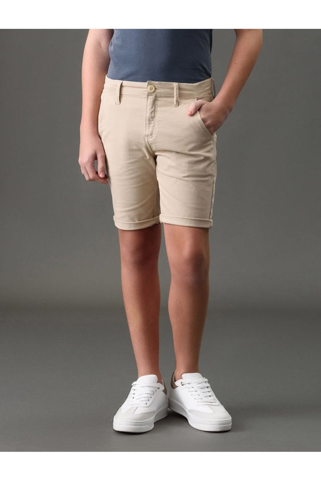 Infantil - Bermuda Color Chino Barra Virada Calvin Klein - Caqui Claro