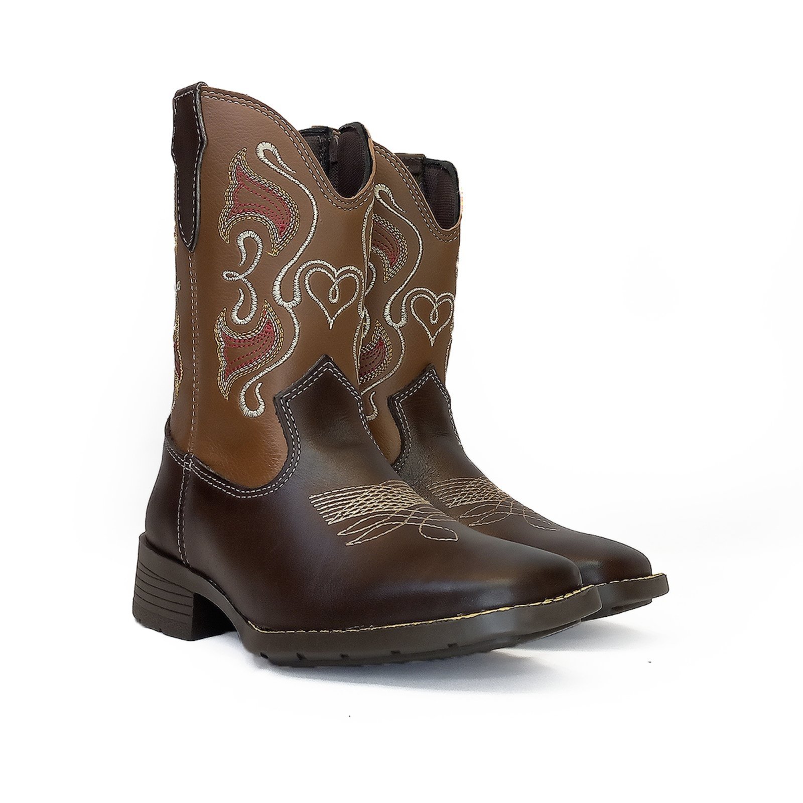 Bota Country Feminina em Couro Café Bordado Tribal Kapell