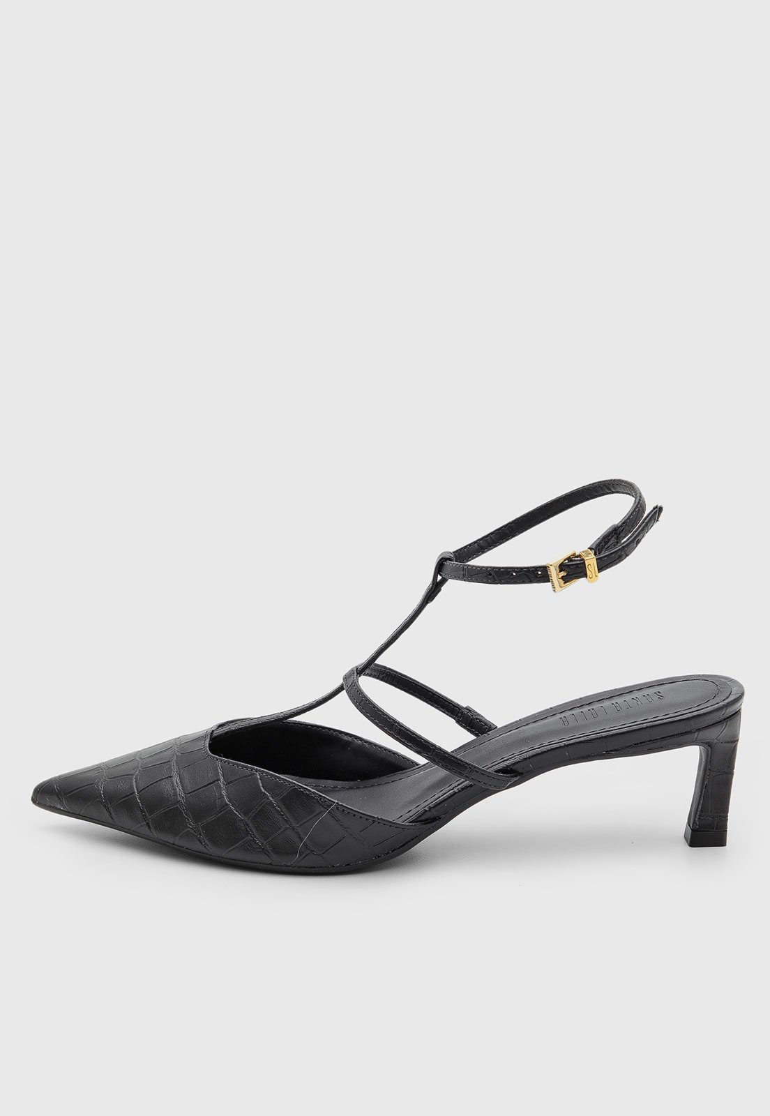 Scarpin Feminino Santa Lolla Salto Bloco Tiras Textura Croco Preto