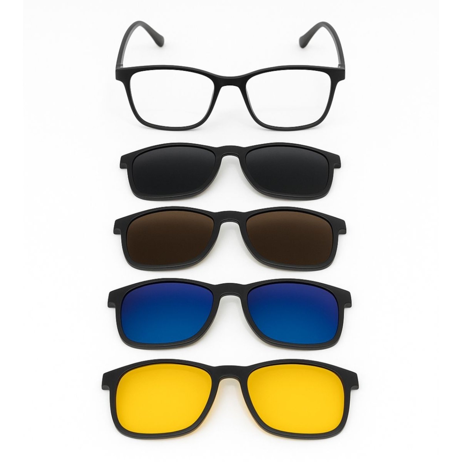 Óculos Clip-On 5 em 1 Lentes Magnéticas UV400 Premium Preto