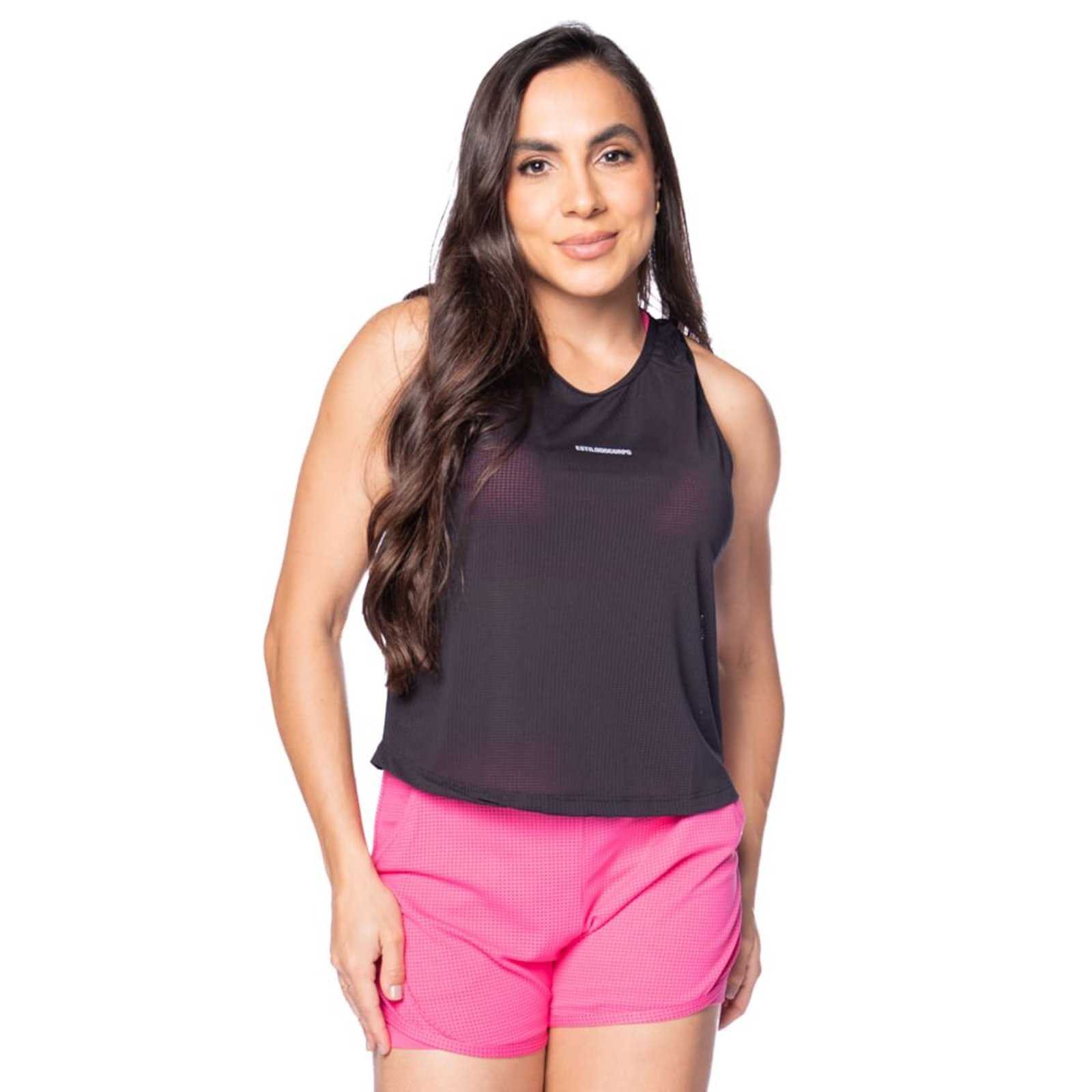Regata Cropped Feminina Estilo do Corpo Dry Tech Preto
