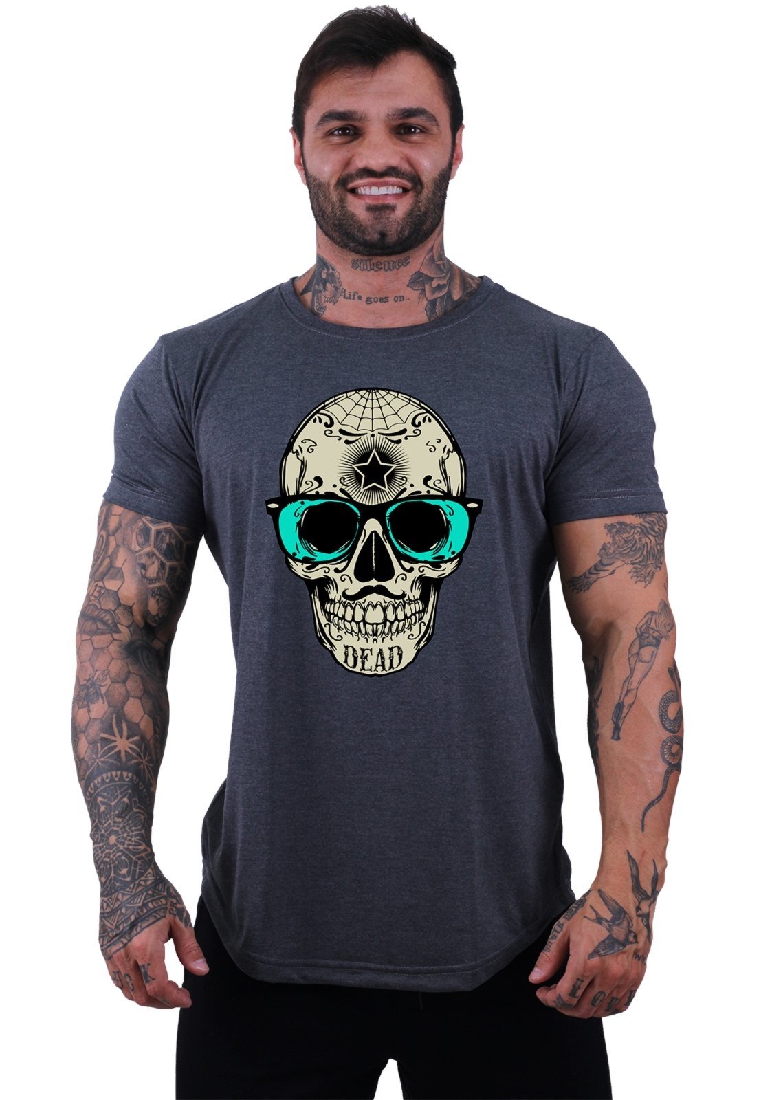 Camiseta Longline Masculina MXD Conceito para Academia e Casual Caveira Popstar