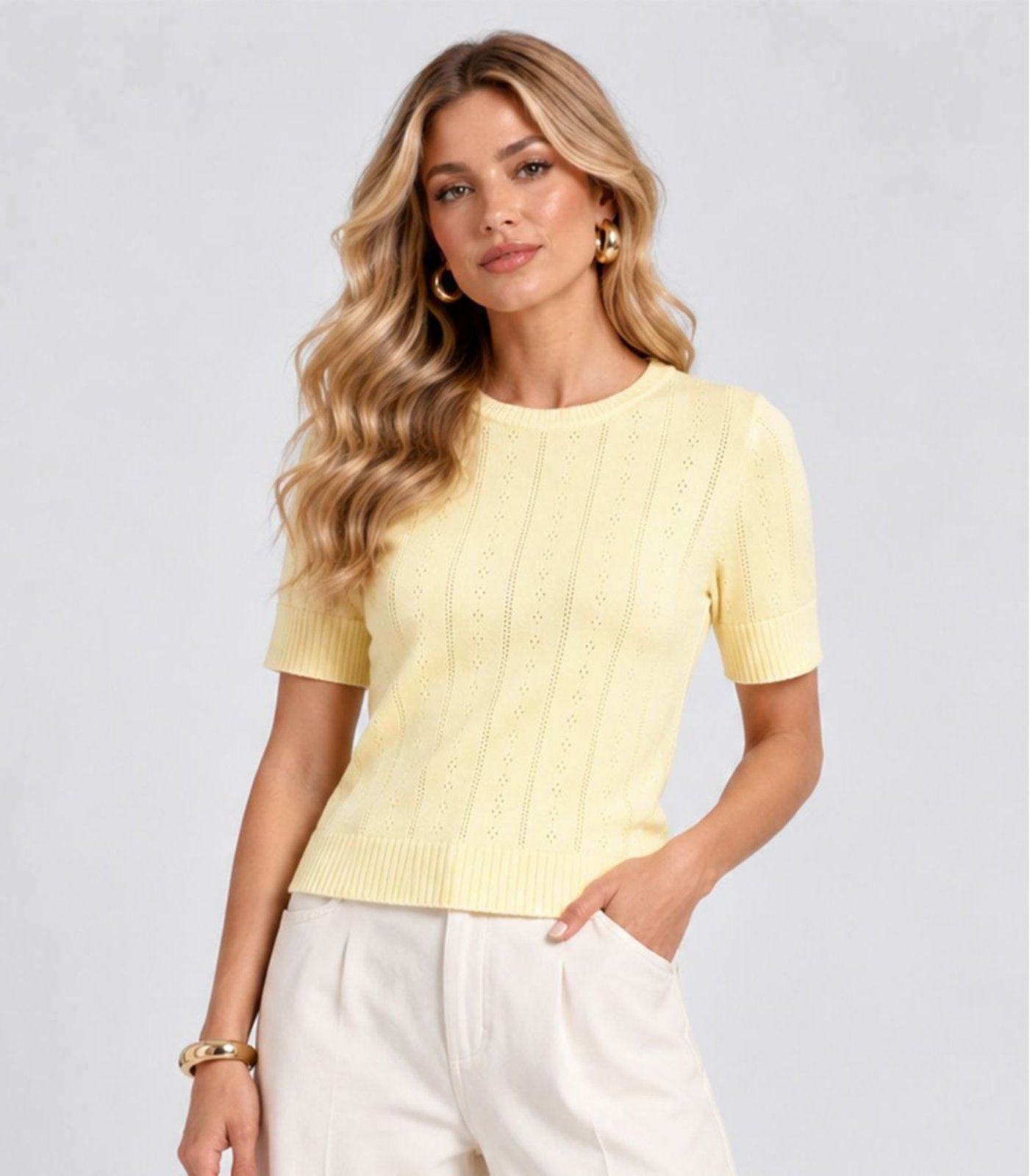 Blusa Feminina Trico Pontilhado Delicado Dianna Amarelo