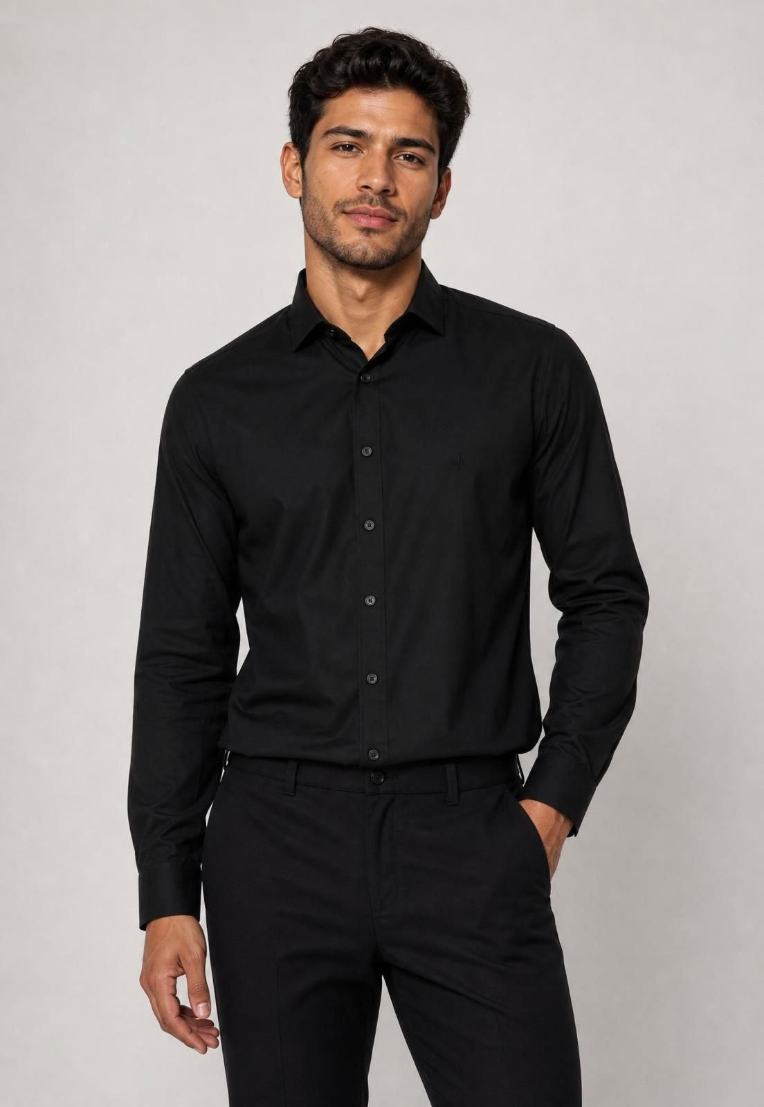 Camisa Masculina Dudalina Gola Tradicional Preta