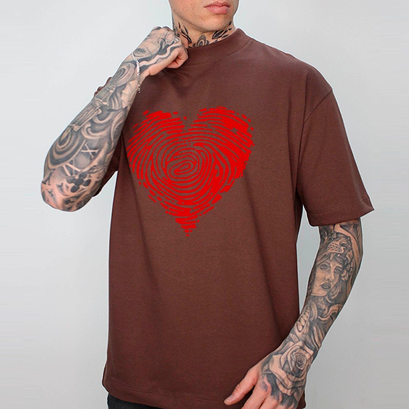 Camiseta Oversized Coração Design Criativo Casual Premium Unissex Marrom