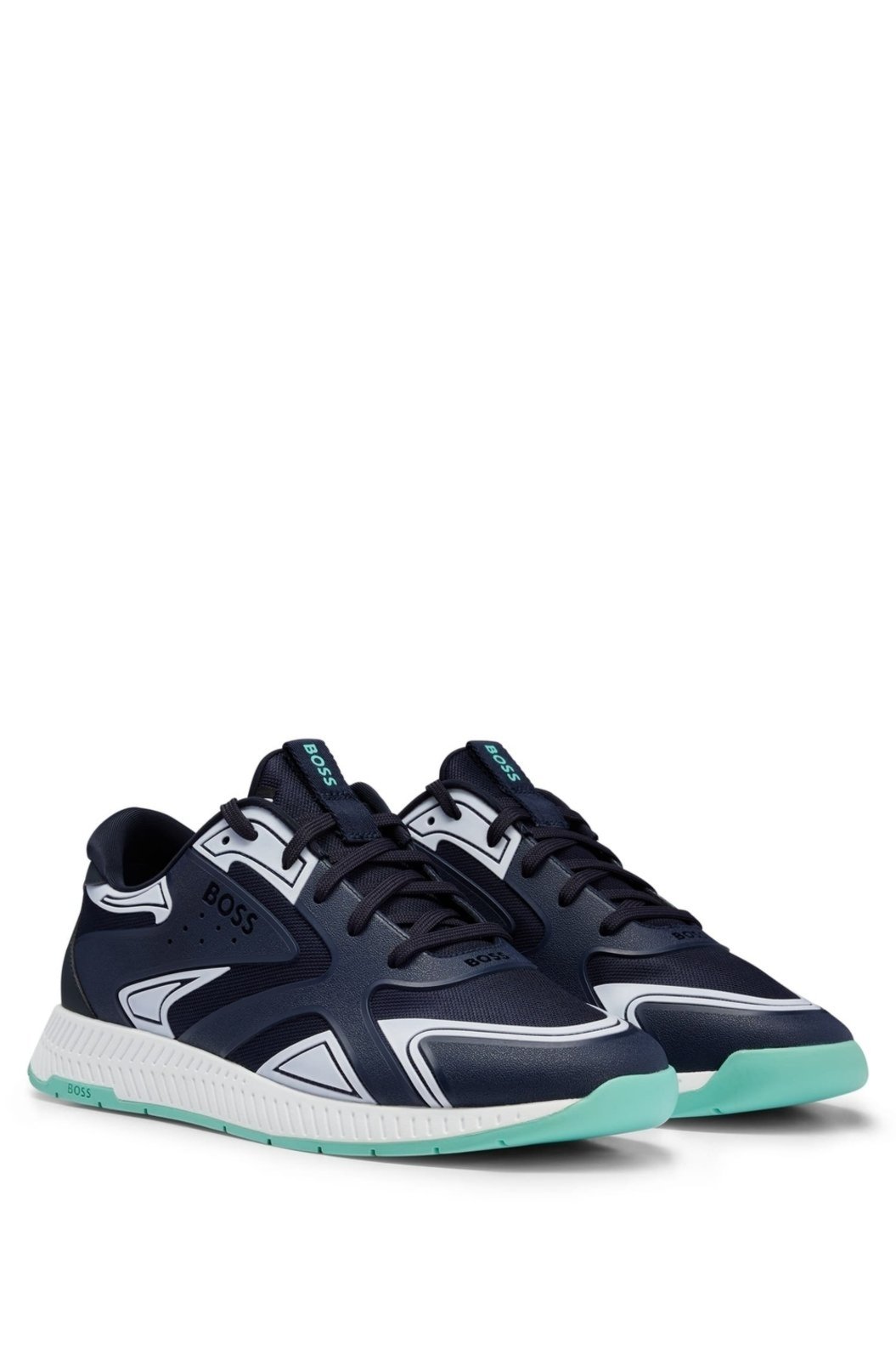 Tênis De Cadarço Em Materiais Mistos Com Logo Tonal Azul-Marinho – 46