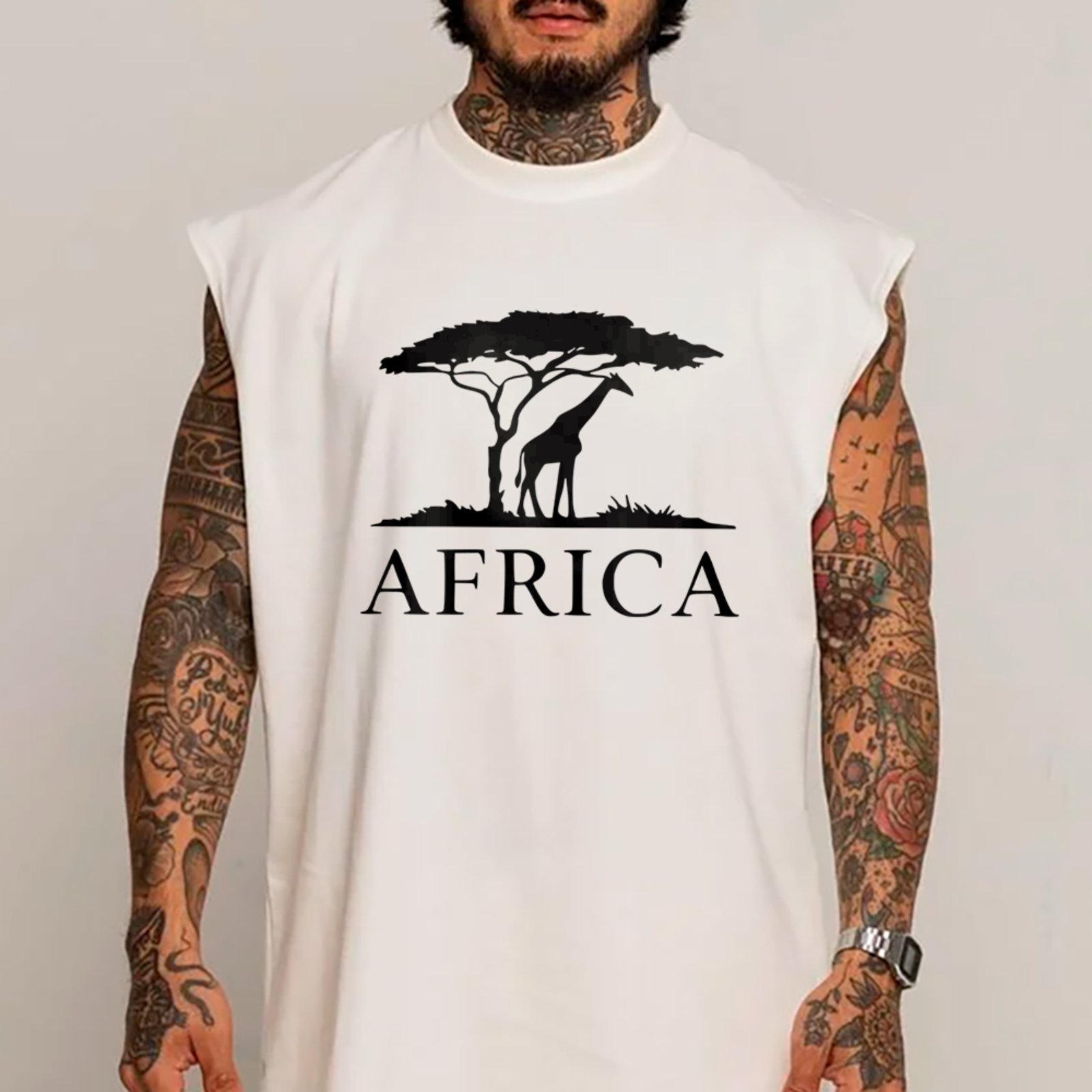 Camiseta Regata Machão Africa Safari Nature Streetwear Premium Branco