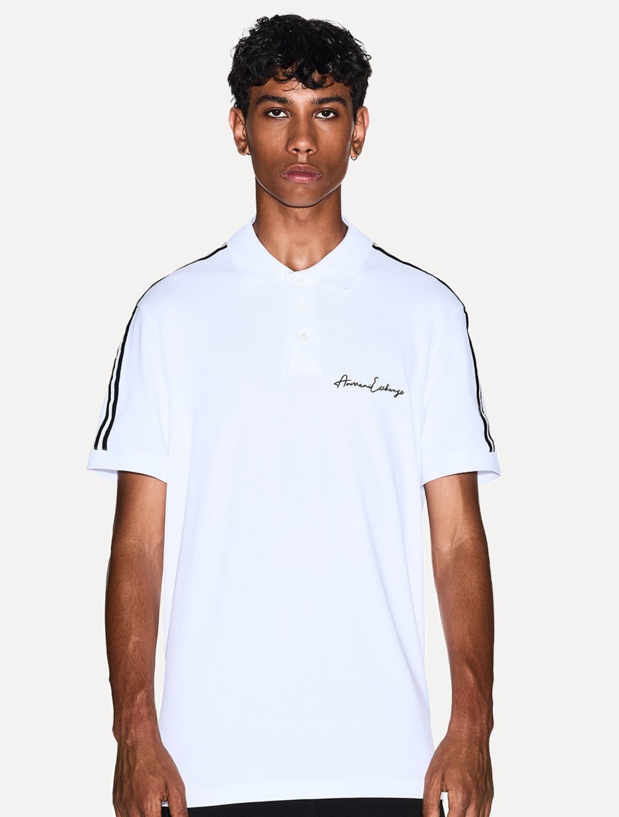 Polo Armani Exchange Masculina Regular Fit Logo Signature Branca