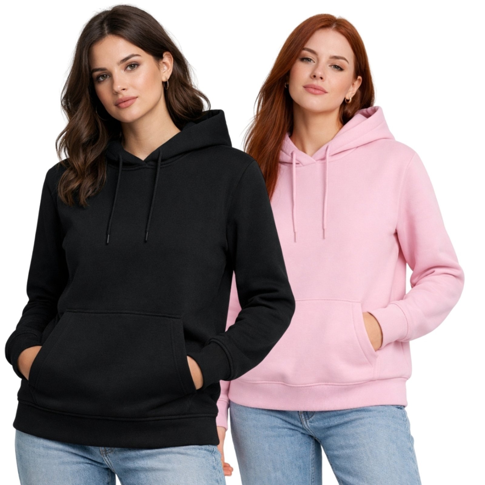 Kit 2 Blusa de Frio Moletom Liso Colorido Feminino Relaxado Com Capuz E Bolso Canguru