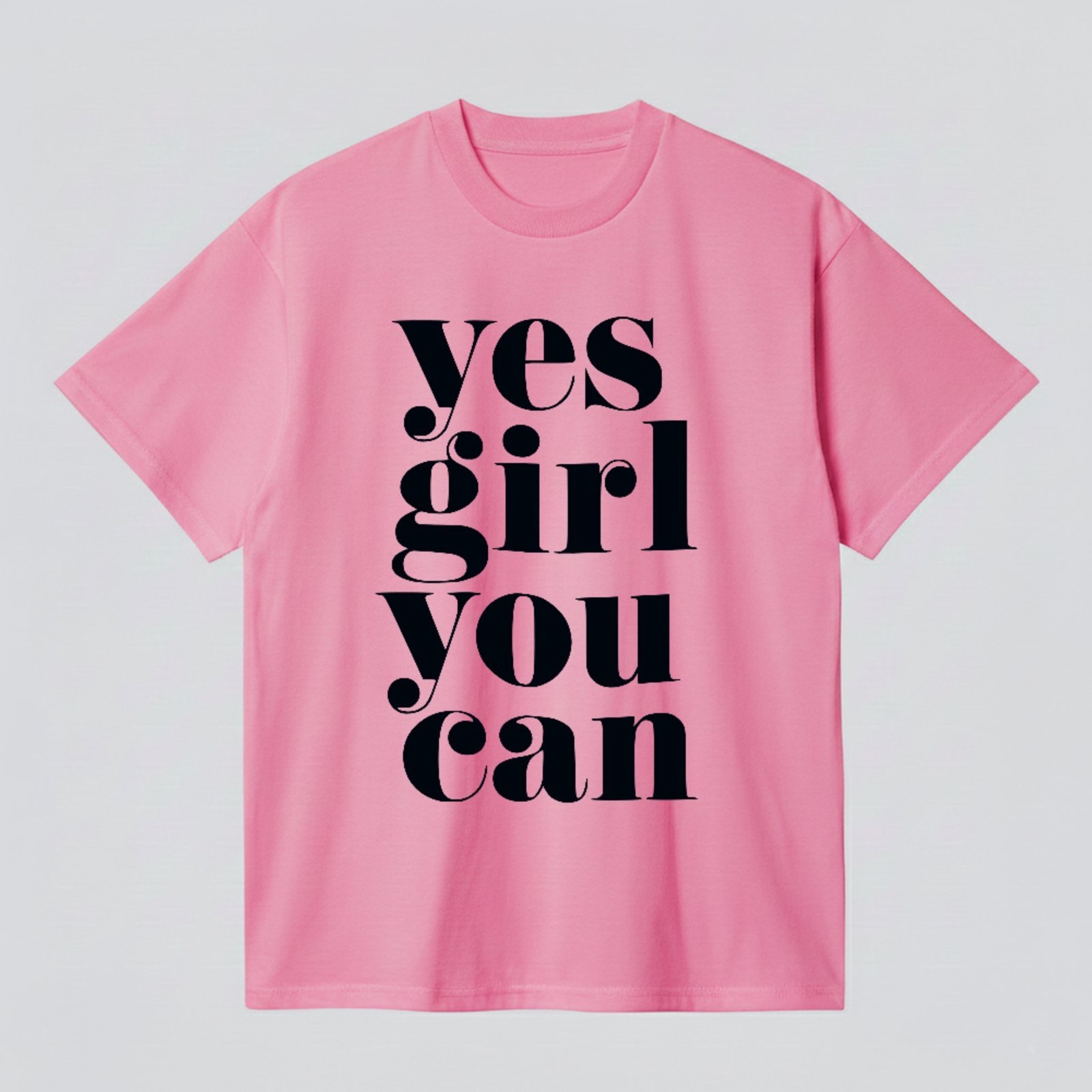 Camiseta Básica Yes Girl You Can Lettering Trend Style Rosa