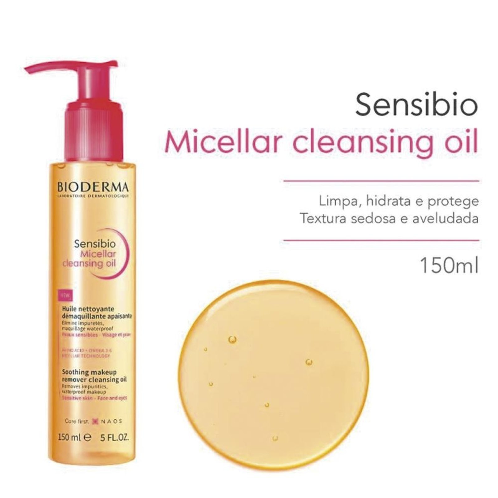 Vista 3 Bioderma Sensibio Óleo Micelar Demaquilante 150ml incolor BIODERMA incolor