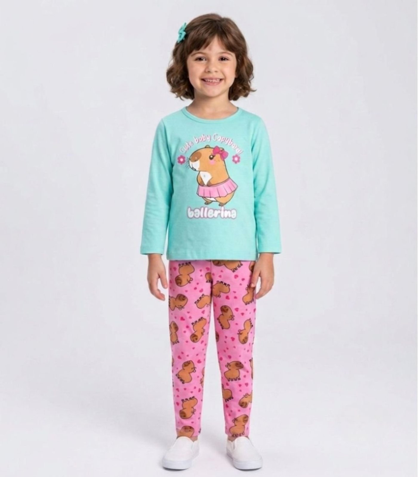 Infantil - Conjunto Algodão Menina Blusa Longa E Calça Kappes Verde