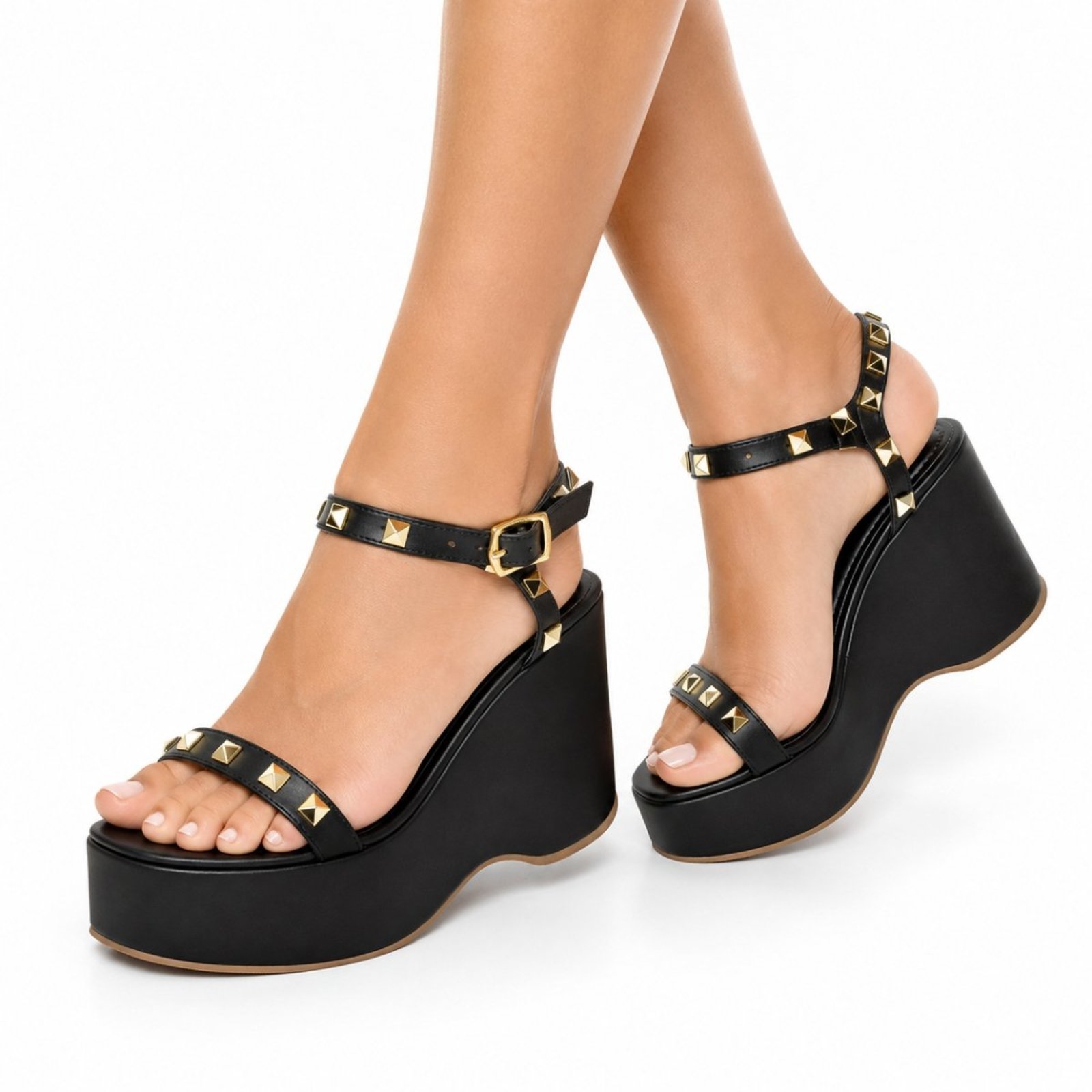 Sandália Feminina Hannah Footwear Plataforma Tira Com Enfeites Fashion Casual 9001 Preta